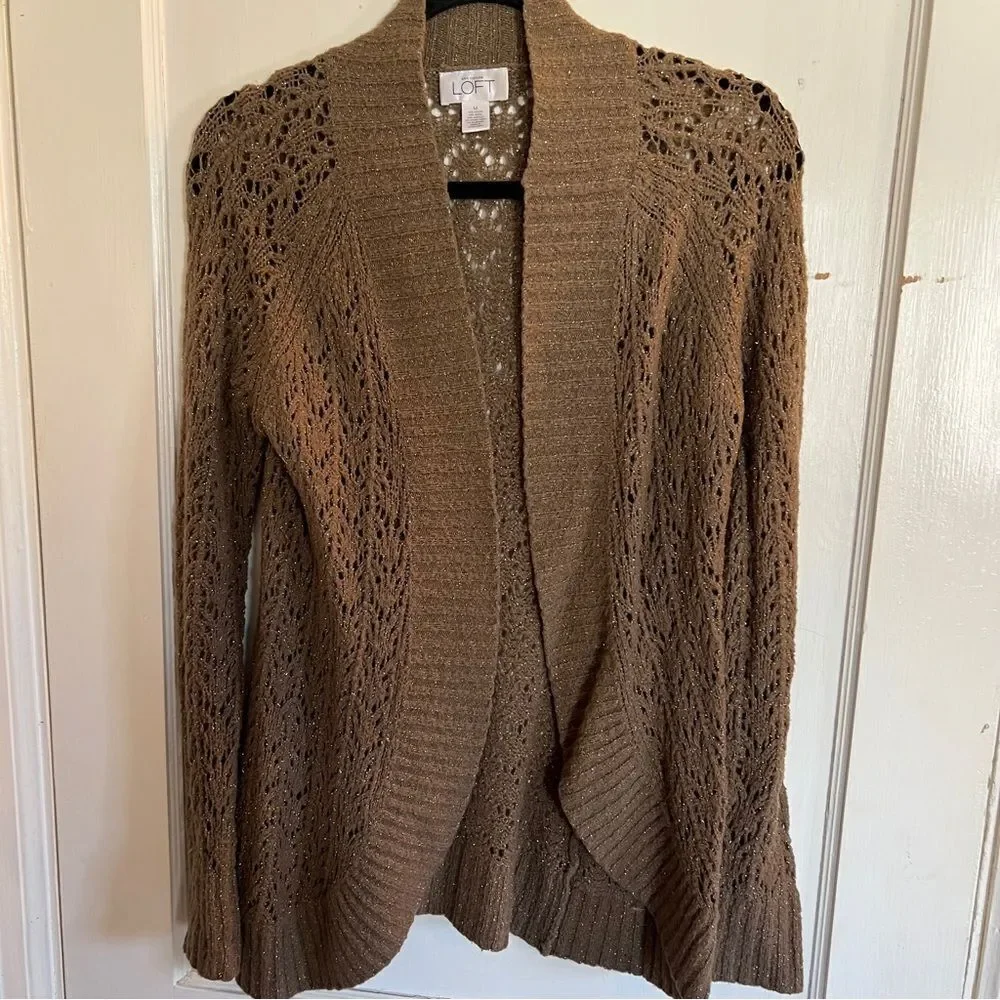 Loft Open Knit Brown Shrug with Long Sleeves Excellent condition Women's Medium